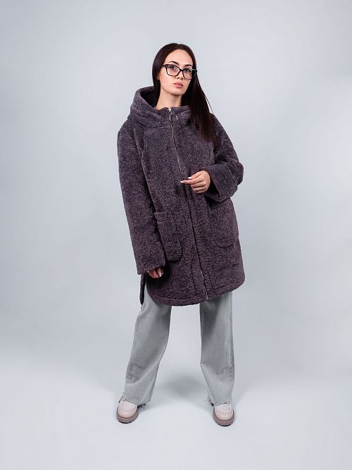 3-0306Бм-3181/1 Пальто меховое женское темный латте ELECTRA STYLE 