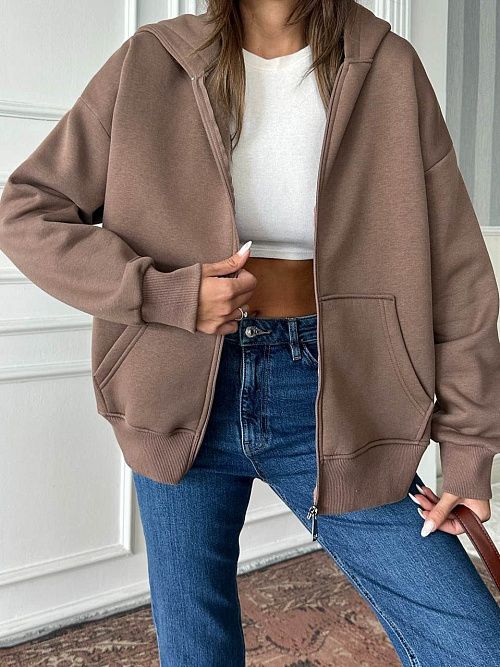 4627-brown Худи на молнии женское коричневый Girl 