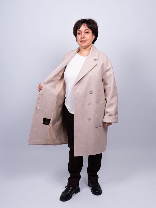 KR-293B-Рубчик Пальто женское бежевый Sempati 