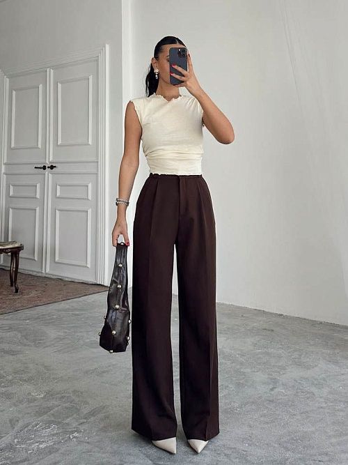 4002-brown Брюки женские коричневый Girl 