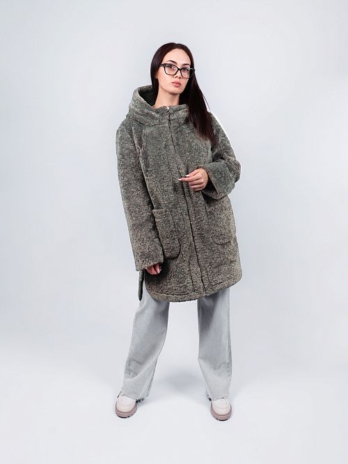 3-0306Бм-3181/2 Пальто меховое женское фисташковый ELECTRA STYLE 