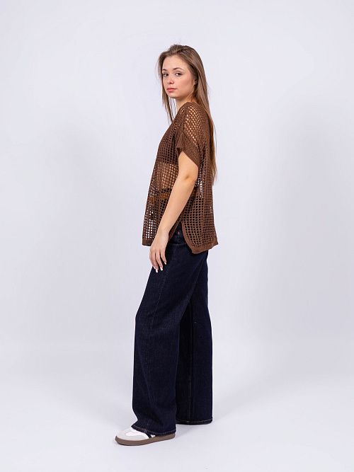 3509 Джемпер женский сетка коричневый NAVI  