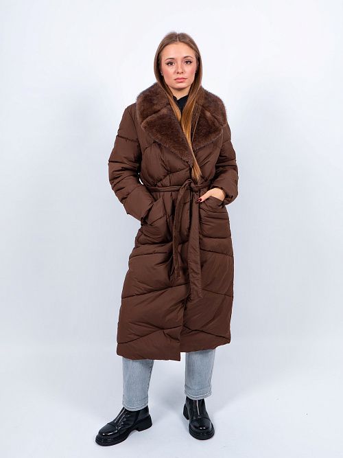 6БП-43033м-979/980 Пальто плащевое женское утепленное корчневый ELECTRA STYLE 