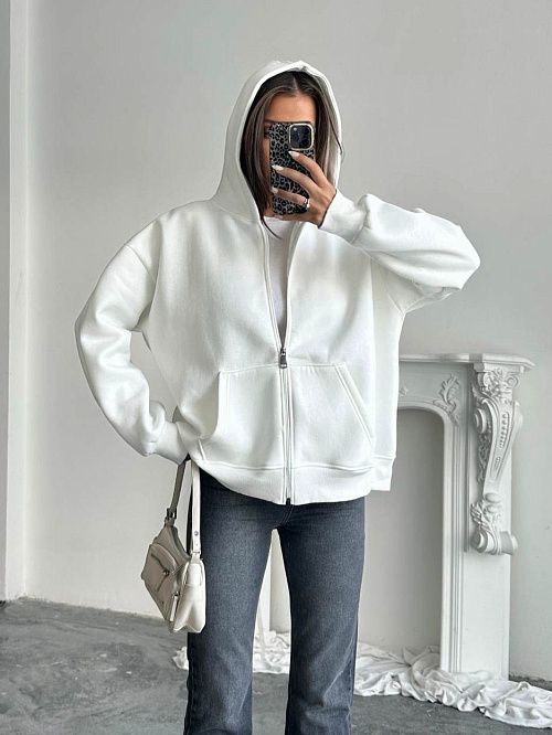 4627-white Худи на молнии женское белый Girl 