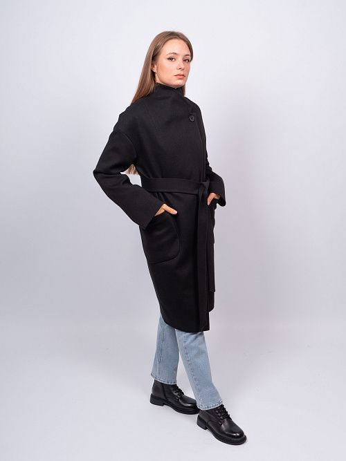 KR-171/15-Рубчик Пальто женское черный 365 