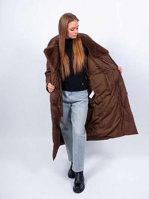 6БП-43033м-979/980 Пальто плащевое женское утепленное корчневый ELECTRA STYLE 