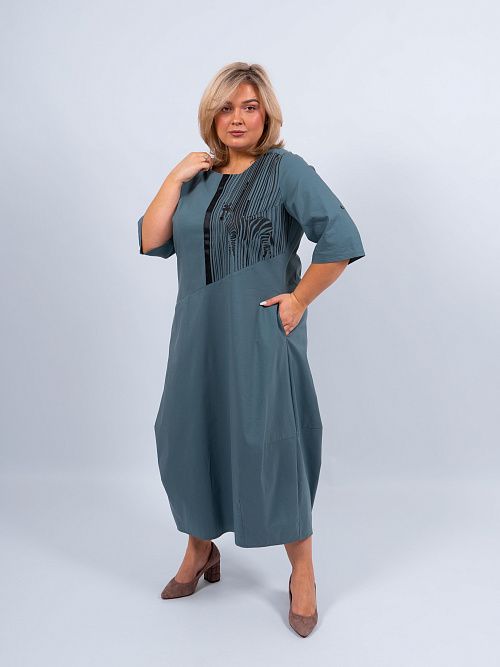 Сафари Платье женское серо-зеленый ZAR STYLE 
