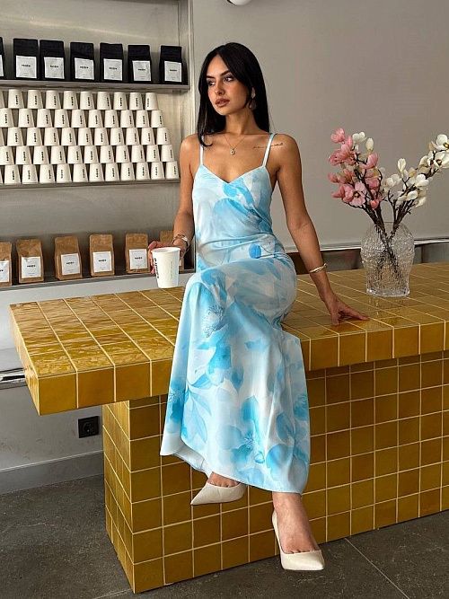 7488 Платье женское голубой  GIRL 