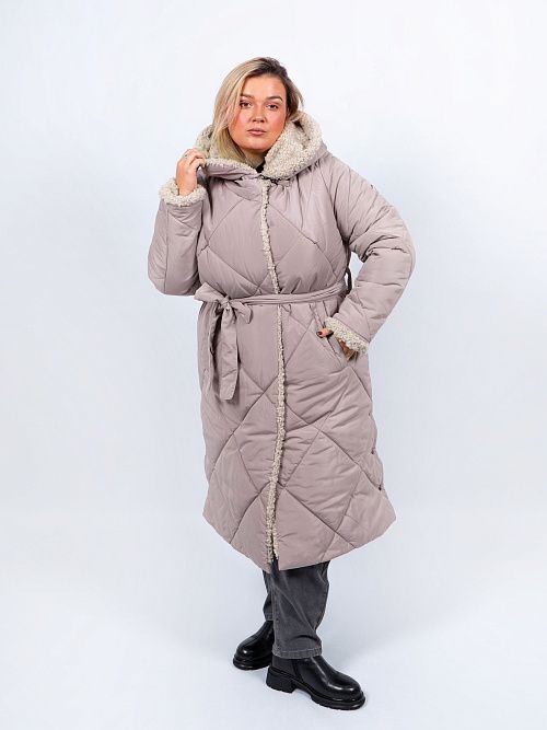 5УС-0209/1-932/933 Пальто плащевое женское утепленное бежевый ELECTRA STYLE 