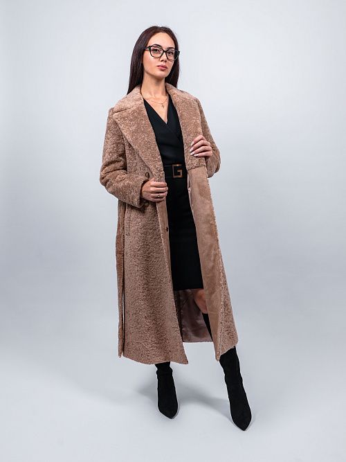 6-0127/1м-3181 Пальто меховое женское бежевый ELECTRA STYLE 