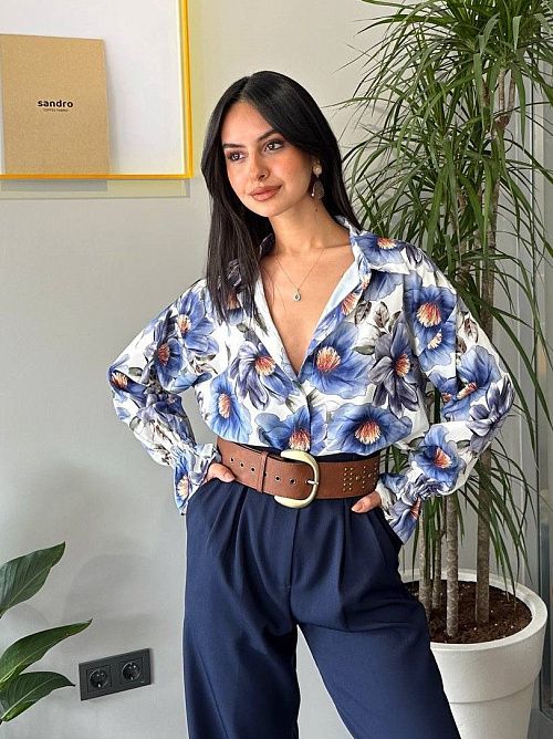 7486 Блузка женская т.синий GIRL   