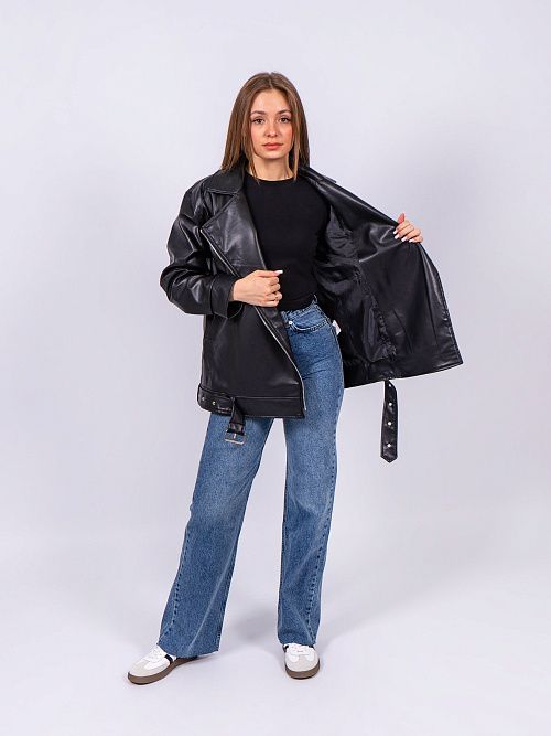 7431 Куртка женская кожаная черный MYD 
