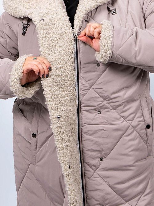 5УС-0209/1-932/933 Пальто плащевое женское утепленное бежевый ELECTRA STYLE 