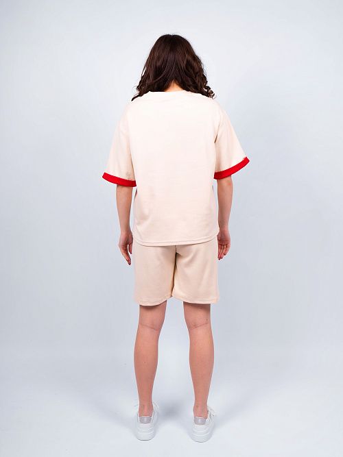 7275/7276/7 Костюм женский бежевый/красный QINO 