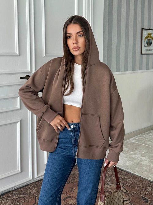 4627-brown Худи на молнии женское коричневый Girl 