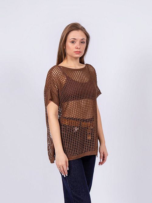 3509 Джемпер женский сетка коричневый NAVI  