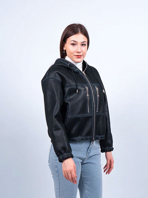 W9581 Дубленка женская черный Baimuni 