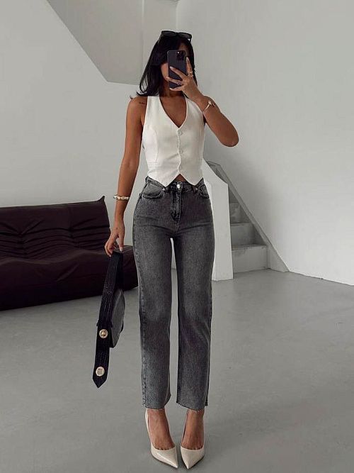 9561-B Джинсы женские серый GIRL 