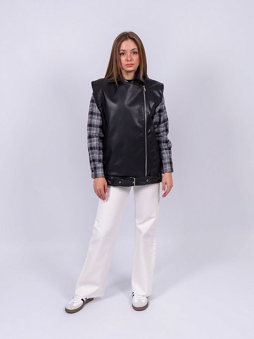 7414 Жилет женский кожаный черный MYD 