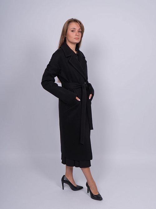KR-227N/15-Рубчик Пальто женское черный 365 