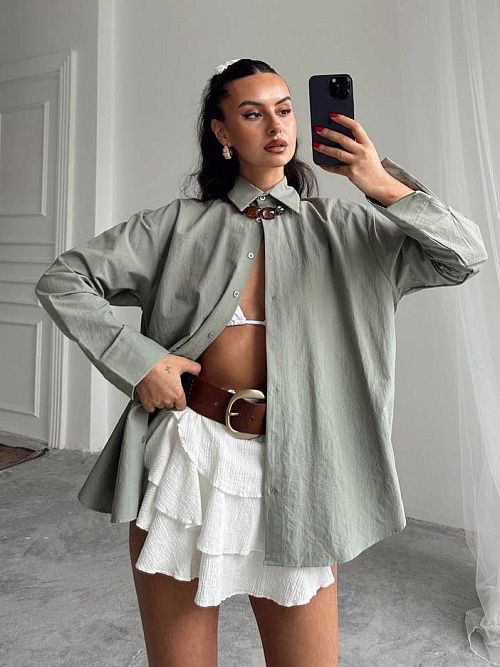 2575 Рубашка женская зеленый GIRL   