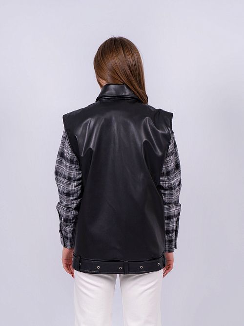 7414 Жилет женский кожаный черный MYD 