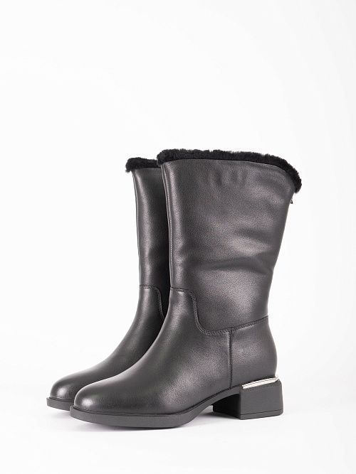 XJU-42189-4A-KW Полусапоги женские натуральная кожа черный Madella 