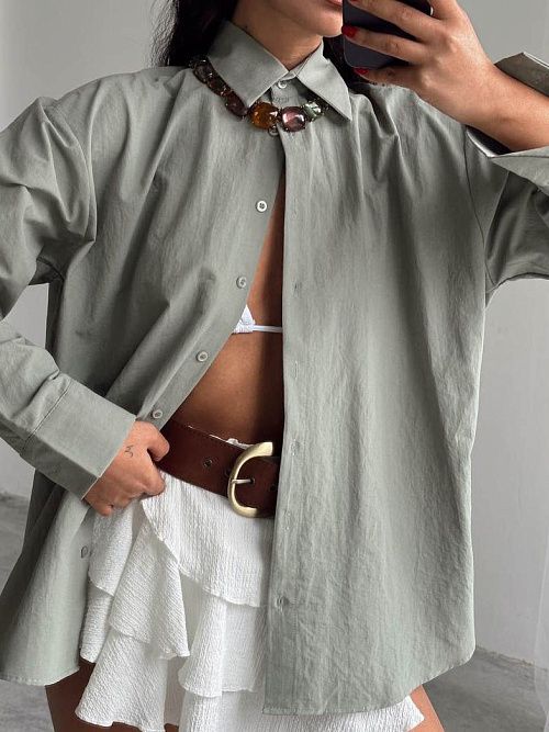 2575 Рубашка женская зеленый GIRL   