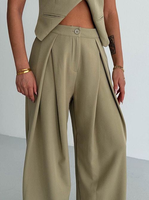 7477-green Брюки женские зеленый Girl 