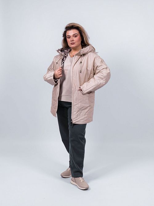 9211 Куртка женская двухсторонняя бежевый/коричневый Baimuni 