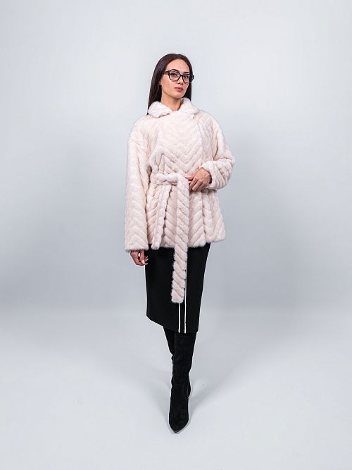 2ШУС 43014-955 Пальто меховое женское бежевый ELECTRA STYLE 