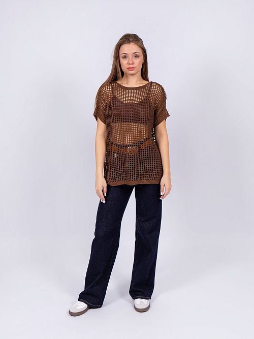 3509 Джемпер женский сетка коричневый NAVI  