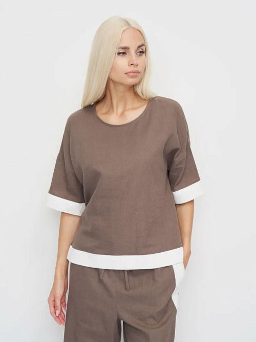 52125-БЛ Блузка женская графитово-белый ELECTRA STYLE 