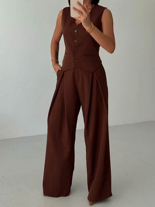 7477-brown Брюки женские коричневый Girl 