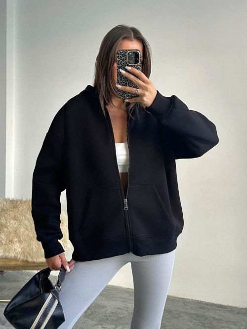4627-black Худи на молнии женское черный Girl 