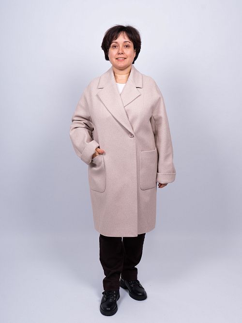 KR-293B-Рубчик Пальто женское бежевый Sempati 