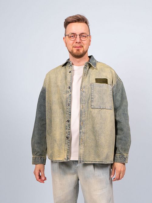 10036/AV Рубашка мужская витажно-синий QWENTINI  